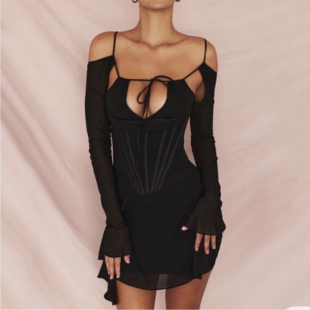House of cb black long sleeve dress size M
